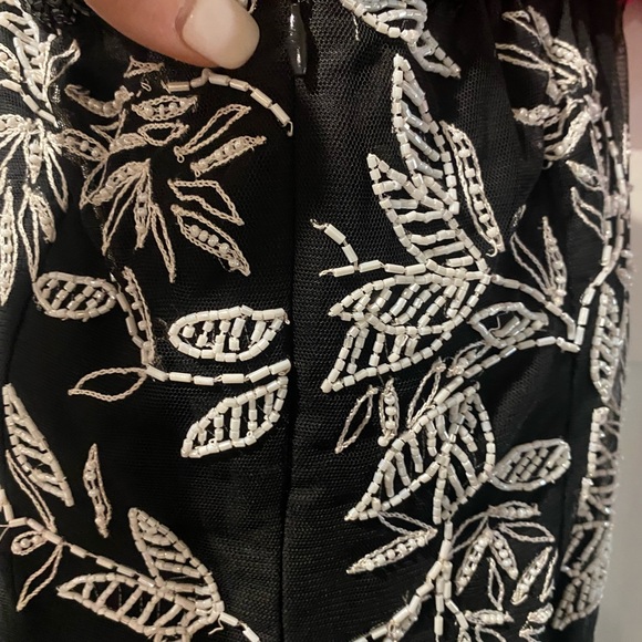 Cache Black strapless formal with white beading. Size 4. - Picture 2 of 6